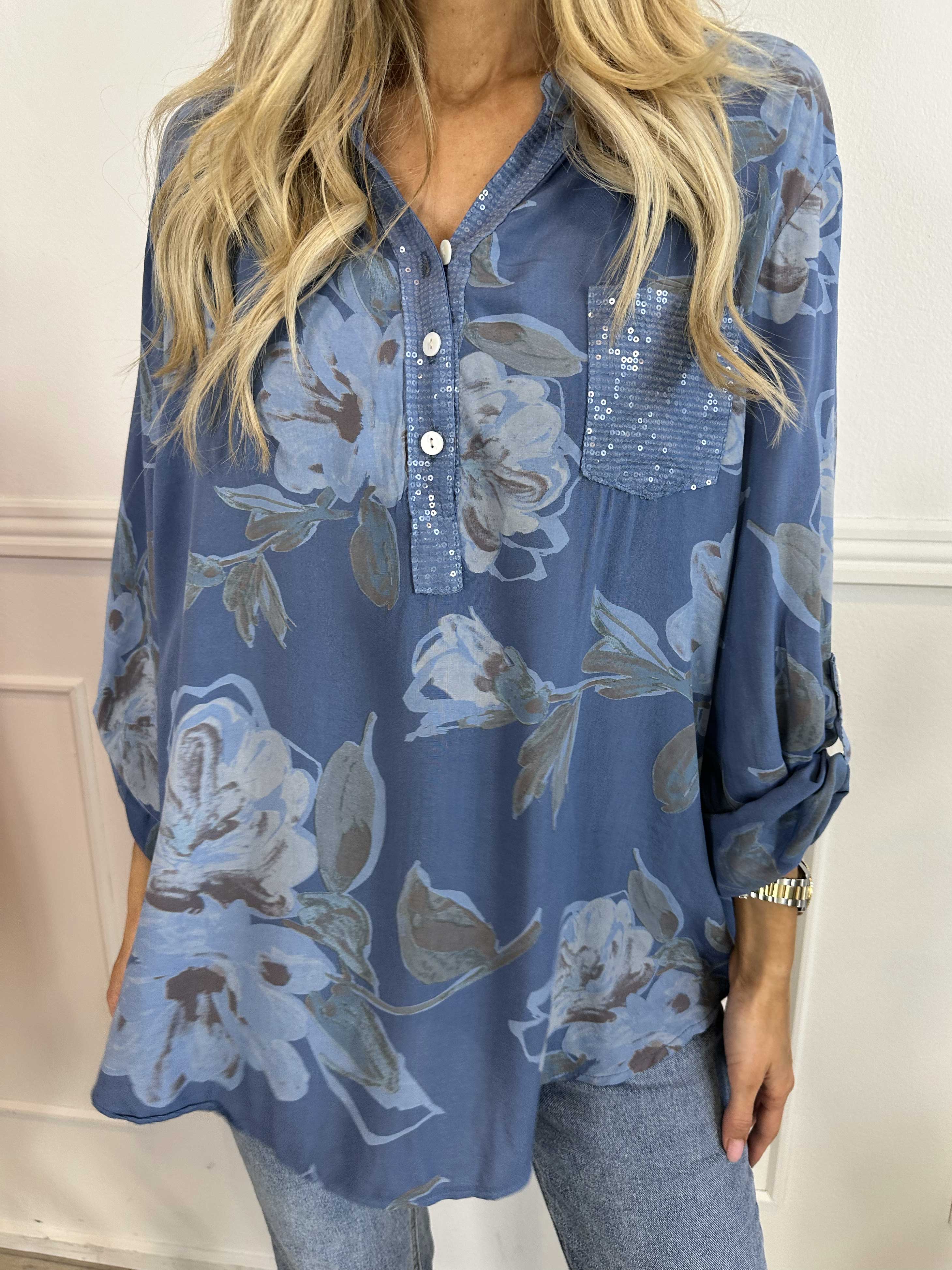 Ella - Sød tunika i viskose med blomster motiver